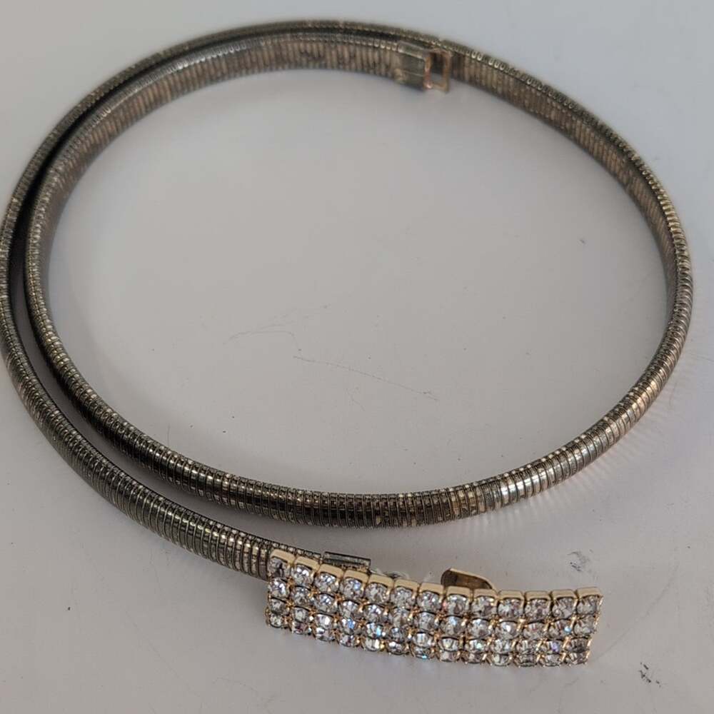 Vintage Rhinestone Stretch Belt 1970s 27 Inches Waist. Gold Tone